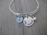 Big Sister Bracelet - hand-stamped "big sister" Bracelet with initial charm  - Hand-Stamped Bracelet  -Adjustable Bangle Bracelet with an accent bead of your choice