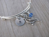 Bird Charm Bracelet -Adjustable Bangle Bracelet with an Initial Charm and an Accent Bead of your choice