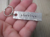 Blessings Inspiration Keychain - "blessings" - Hand Stamped Metal Keychain- small, narrow keychain