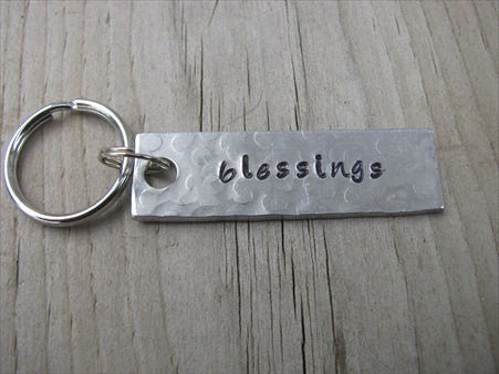 Blessings Inspiration Keychain - "blessings" - Hand Stamped Metal Keychain- small, narrow keychain