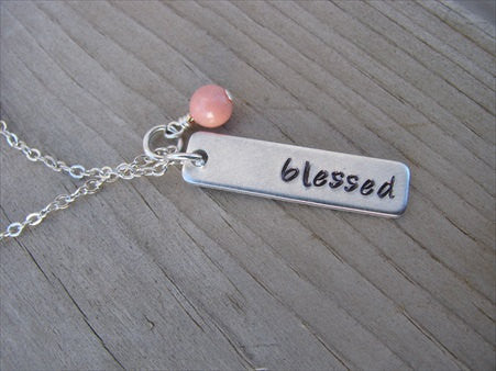 Blessed Inspiration Necklace-"blessed" - Hand-Stamped Necklace with an accent bead in your choice of colors