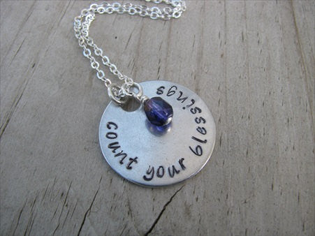 Blessings Inspiration Necklace- "count your blessings " - Hand-Stamped Necklace with an accent bead in your choice of colors