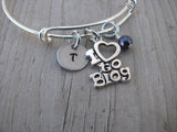 I ♥ to Blog Charm Bracelet- Adjustable Bangle Bracelet with an Initial Charm and an Accent Bead in your choice of colors