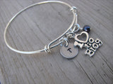 I ♥ to Blog Charm Bracelet- Adjustable Bangle Bracelet with an Initial Charm and an Accent Bead in your choice of colors