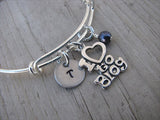 I ♥ to Blog Charm Bracelet- Adjustable Bangle Bracelet with an Initial Charm and an Accent Bead in your choice of colors