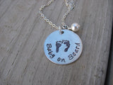 Mother's Necklace, Expectant Mother Necklace, Baby Shower Gift- hand-stamped footprint, with "Baby on Board" - Hand-Stamped Necklace with an accent bead of your choice