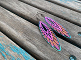 Multi-Colored Statement Earrings - Feathery Teardrop-Style - Unique, Very Thin, and Lightweight Earrings