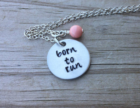 Born to Run Necklace- "born to run"- Hand-Stamped Necklace with an accent bead in your choice of colors