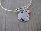Breathe Inspiration Bracelet- Hand-Stamped "breathe"   -Adjustable Bangle Bracelet with an accent bead of your choice