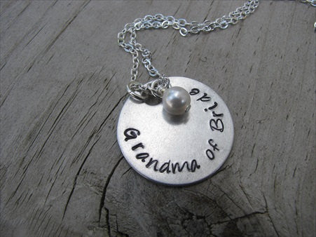 Grandma of Bride Inspiration Necklace- "Grandma of Bride" - Hand-Stamped Necklace with an accent bead in your choice of colors