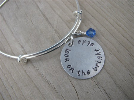 Inspiration Bracelet- "look on the bright side"  - Hand-Stamped Bracelet- Adjustable Bangle Bracelet with an accent bead of your choice