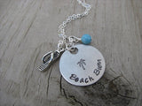 Beach Necklace- "Beach Bum" with flip flop charm- Hand-Stamped Necklace  -with an accent bead of your choice