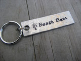 Beach Keychain - "Beach Bum" with stamped palm tree - Hand Stamped Metal Keychain- small, narrow keychain