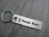 Beach Keychain - "Beach Bum" with stamped palm tree - Hand Stamped Metal Keychain- small, narrow keychain