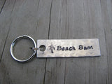 Beach Keychain - "Beach Bum" with stamped palm tree - Hand Stamped Metal Keychain- small, narrow keychain