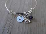 Rabbit Charm Bracelet- Adjustable Bangle Bracelet with an Initial Charm and an Accent Bead of your Choice