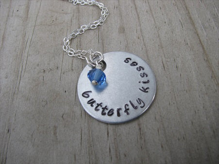 Butterfly Kisses Inspiration Necklace- "butterfly kisses" - Hand-Stamped Necklace with an accent bead in your choice of colors
