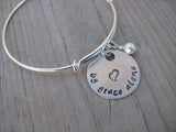 Grace Inspiration Bracelet- "by grace alone" with stamped heart- Hand-Stamped Bracelet- Adjustable Bangle Bracelet with an accent bead of your choice