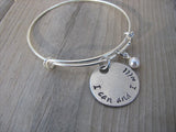 I Can and I Will Inspiration Bracelet- "I can and I will" - Hand-Stamped Bracelet- Adjustable Bangle Bracelet with an accent bead of your choice