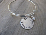 I Can and I Will Inspiration Bracelet- "I can and I will" - Hand-Stamped Bracelet- Adjustable Bangle Bracelet with an accent bead of your choice