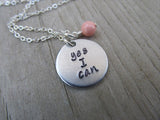 Yes I Can Inspiration Necklace- "yes I can"- Hand-Stamped Necklace with an accent bead in your choice of colors