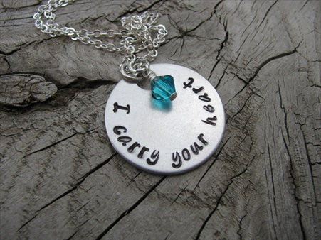 I Carry Your Heart Inspiration Necklace- "I carry your heart" - Hand-Stamped Necklace with an accent bead in your choice of colors