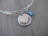 Celebrate Inspiration Bracelet- "celebrate"  - Hand-Stamped Bracelet  -Adjustable Bangle Bracelet with an accent bead of your choice