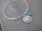Celebrate Inspiration Bracelet- "celebrate"  - Hand-Stamped Bracelet  -Adjustable Bangle Bracelet with an accent bead of your choice