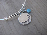 Celebrate Inspiration Bracelet- "celebrate"  - Hand-Stamped Bracelet  -Adjustable Bangle Bracelet with an accent bead of your choice
