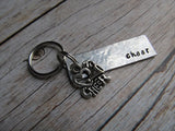 Cheerleading Keychain- with name of your choice or "cheer" with cheer charm- Keychain- Small, Textured, Rectangle Key Chain