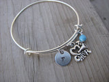 Cheer Charm Bracelet -Adjustable Bangle Bracelet with an Initial Charm and an Accent Bead of your choice