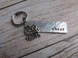 Cheerleading Keychain- with name of your choice or "cheer" with cheer charm- Keychain- Small, Textured, Rectangle Key Chain