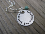Cherish the Memories Inspiration Necklace- "cherish the memories" - Hand-Stamped Necklace with an accent bead in your choice of colors