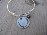 Sisters By Choice Bracelet- "sisters by choice" - Hand-Stamped Bracelet- Adjustable Bangle Bracelet with an accent bead of your choice