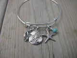 Beach Bracelet- Flip Flop Charm, Sand Dollar Charm, Starfish Charm- Charm Bracelet