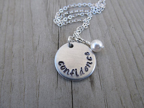 Confidence Inspiration Necklace- "confidence"- Hand-Stamped Necklace with an accent bead in your choice of colors