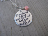 Grandma Inspiration Necklace- "Grandmas never run out of kisses or cookies" - Hand-Stamped Necklace with an accent bead in your choice of colors