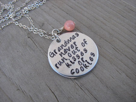 Grandma Inspiration Necklace- "Grandmas never run out of kisses or cookies" - Hand-Stamped Necklace with an accent bead in your choice of colors