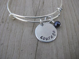 Courage Inspiration Bracelet- "courage"  - Hand-Stamped Bracelet  -Adjustable Bangle Bracelet with an accent bead of your choice