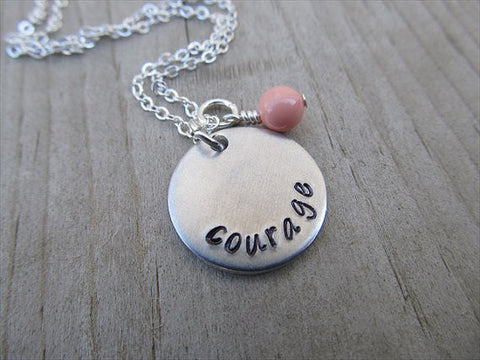 Courage Inspiration Necklace- "courage" - Hand-Stamped Necklace with an accent bead in your choice of colors
