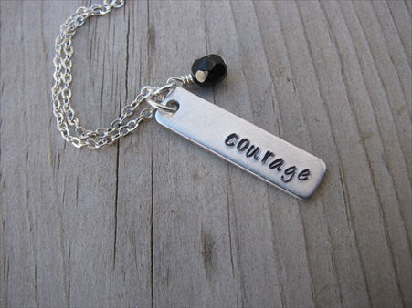 Courage Inspiration Necklace-"courage" - Hand-Stamped Necklace with an accent bead in your choice of colors