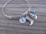 Cowgirl Charm Bracelet -Adjustable Bangle Bracelet with an Initial Charm and an Accent Bead of your choice