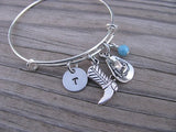 Cowgirl Charm Bracelet -Adjustable Bangle Bracelet with an Initial Charm and an Accent Bead of your choice