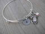 Crab Charm Bracelet -Adjustable Bangle Bracelet with an Initial Charm and an Accent Bead of your choice