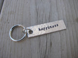 Happiness Inspiration Keychain - "happiness"  - Hand Stamped Metal Keychain- small, narrow keychain