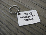 Daddy Keychain- Gift for Dad- "My (heart) belongs to Daddy"- Keychain-with heart- Hand Stamped, Textured - Hand Stamped Metal Keychain