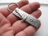 Gift for Dad- Keychain- Father's Keychain "Dad"- Keychain- Textured, with Hammer- Small, Textured, Rectangle Key Chain