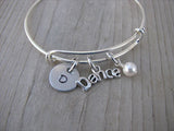 Dance Charm Bracelet -Adjustable Bangle Bracelet with an Initial Charm and an Accent Bead of your choice