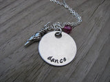 Dancer's Inspiration Necklace- "dance" with ballet shoe charm   - Hand-Stamped Necklace with an accent bead in your choice of colors