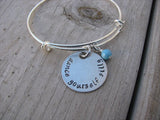 Dancer's Bracelet- "dance yourself silly" - Hand-Stamped Bracelet- Adjustable Bangle Bracelet with an accent bead of your choice